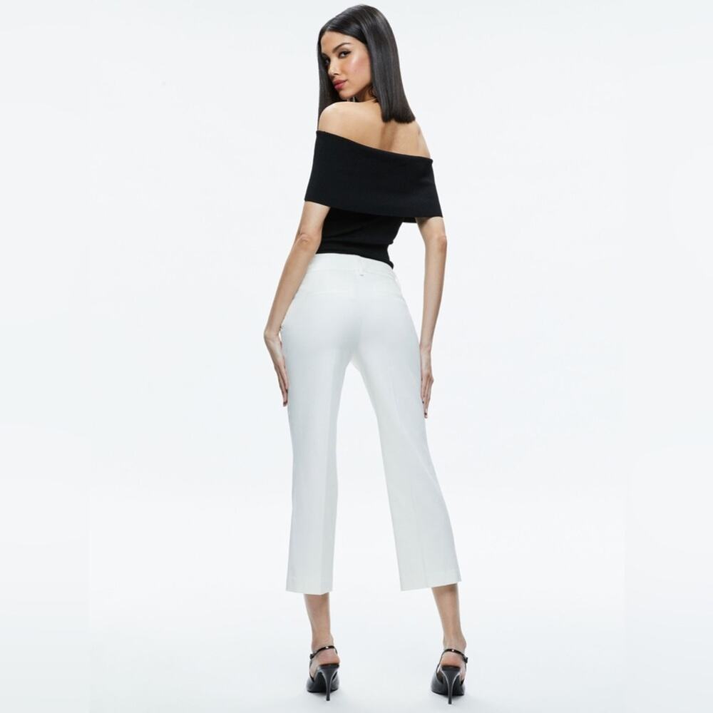 Alice + Olivia Janis Low Rise Cropped Flare Trouser Pants White Size 12 Lyocell - Picture 6 of 13